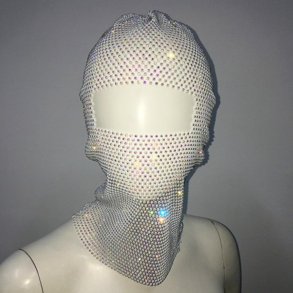 Zircon Rhinestone Head Mask Mesh Mask Turban Hat Elegant Fishnet Headhood Carnival