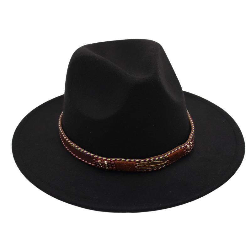 Minority Stage Top Hat Metal Feather Jazz Hat Men'S And Women'S Ethnic Style Felt Hat Tibetan Wool Hat