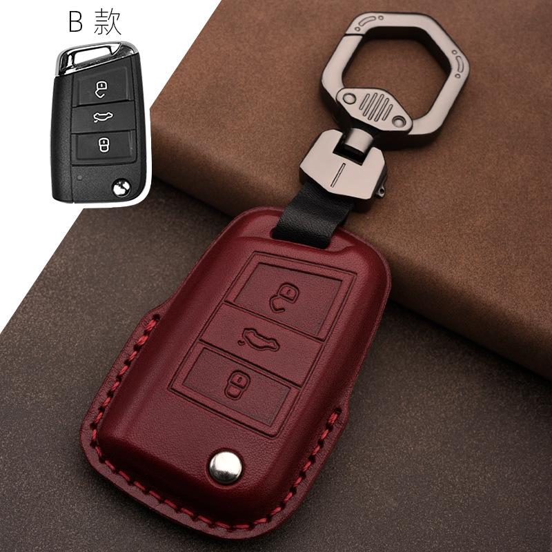 Suitable for Volkswagen Exploration Song Tuon Tuyue CC Bora 7 Golf 6 Leather Car Key Case Case Buckle Lingdu