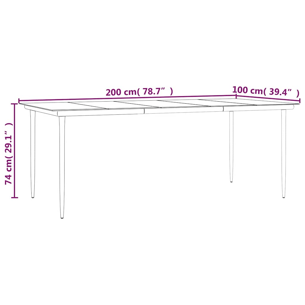 Garden Dining Table Black 200 x 100 x 74 cm Steel and Tempered Glass