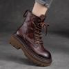 Johnature Thick Sole Vintage Boots Side Zipper Genuine Leather Short Boots Fashion Versatile Women Shoes