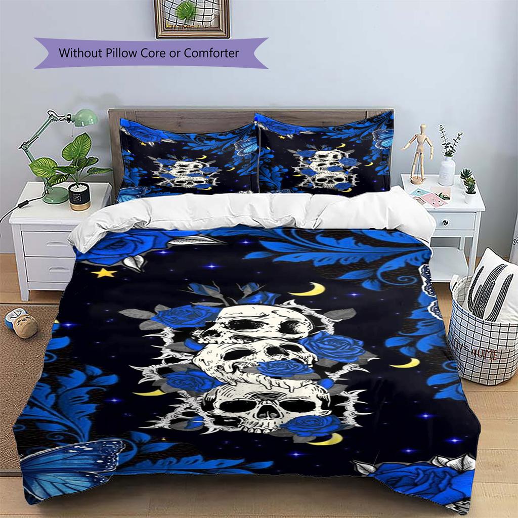 Gothic Skull Pattern Bedding Set Quilt Cover Pillowcase Home Decor Gift (1 * duvet cover + 2 * pillowcase, without core)
