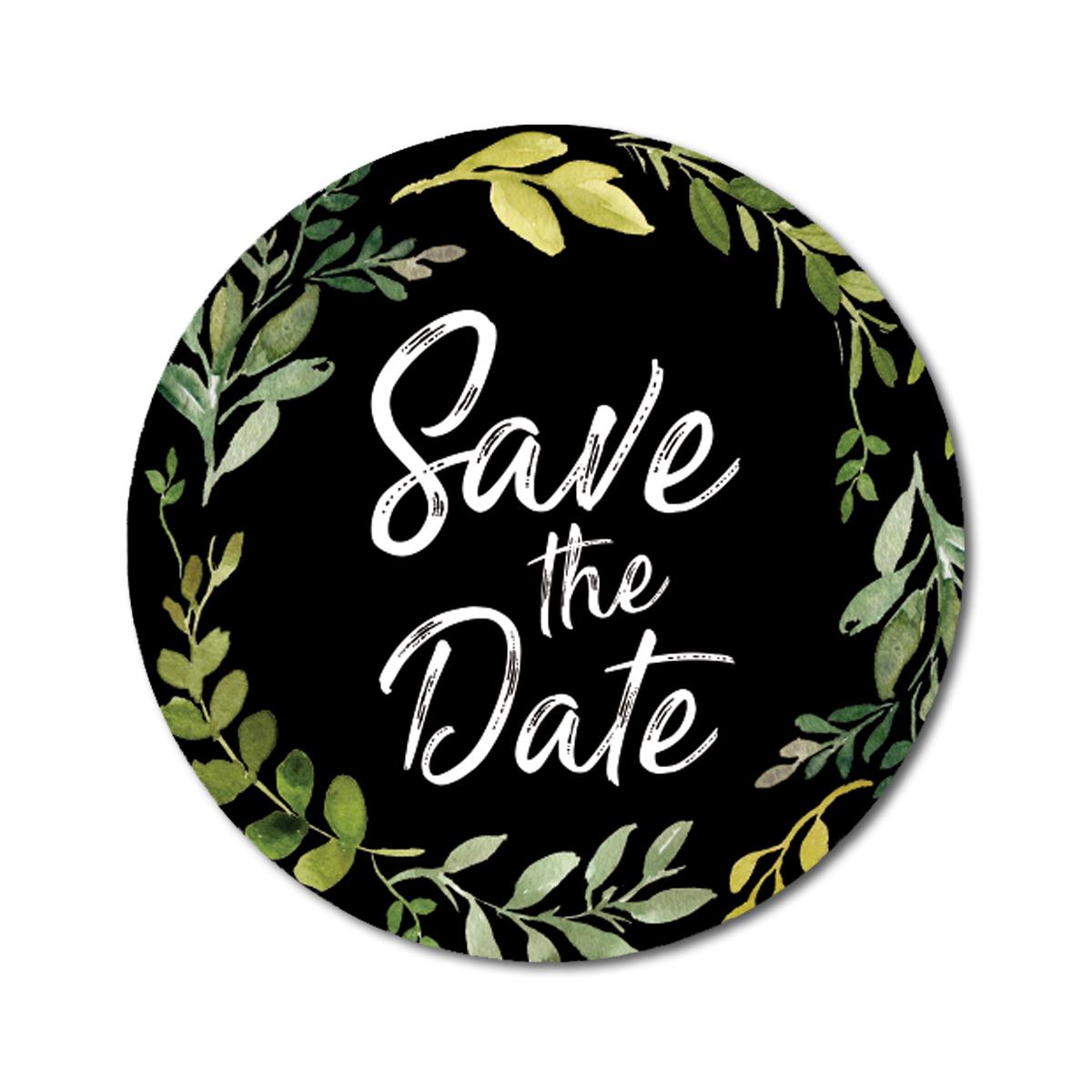 

Наклейки Darling Souvenir з персоналізованими акварельними листками лози, круглі, 1,6 дюйма, зі словами Зберегти дату - 45 штук 1.6 Inches Diameter чорний