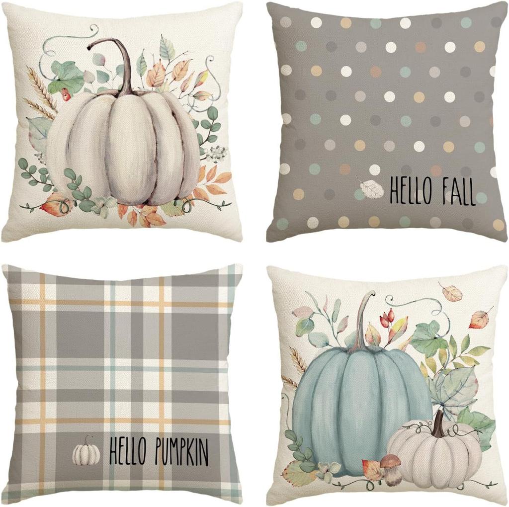 Autumn Thanksgiving Pillow Cover Set of Four Pumpkin Car Decoration Cushion Back Cover