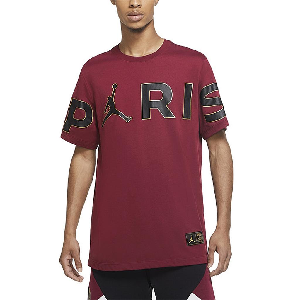 Jordan Wordmark Paris Saint-Germain Round Neck Letter Print Short Sleeve T-Shirt Men Tops Bordeaux CK9786-610