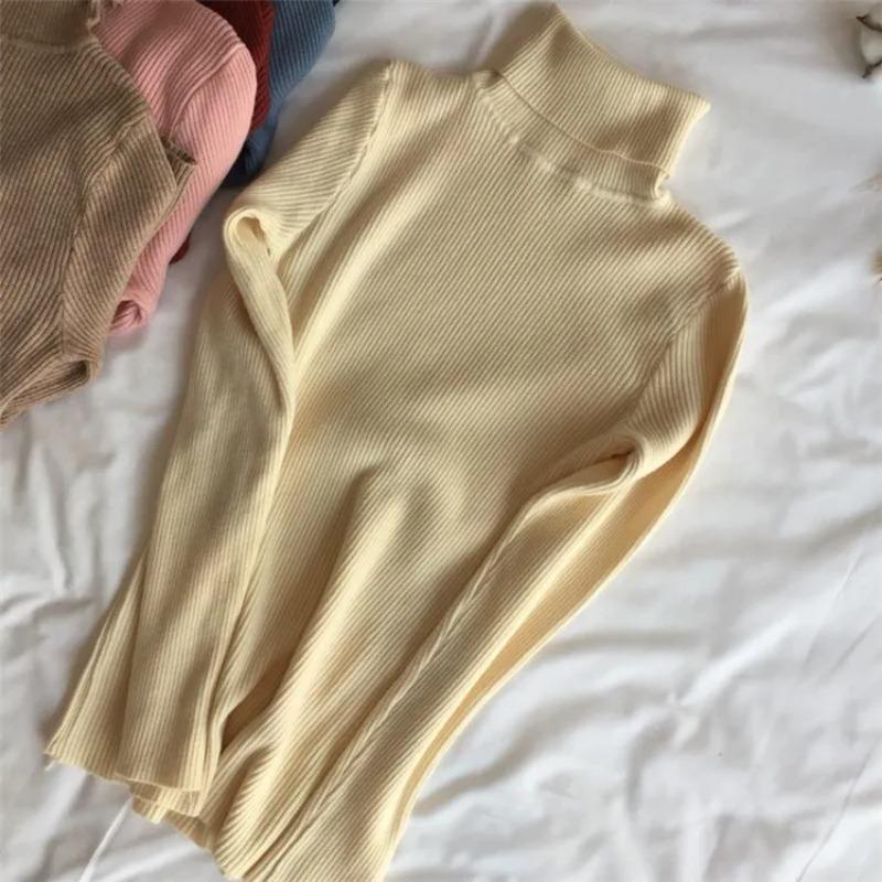 Autumn Winter Thick Sweater Women Knitted Ribbed Pullover Sweater Long Sleeve Turtleneck Slim Jumper Soft Warm Pull Femme