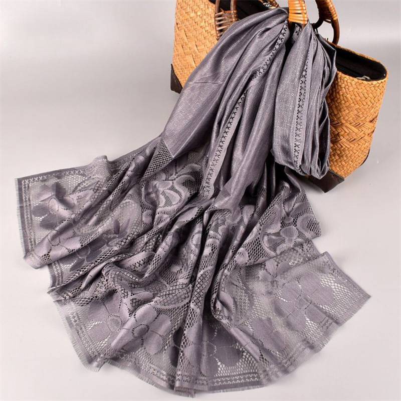 

Женская однотонная шаль с цветочным узором, удобная простая стильная резная элегантная шаль 70*180cm серый