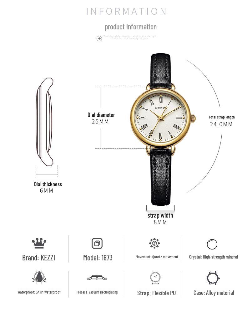 Kezzi Women's French Niche Watch: Elegant Minimalist Dial, Mori Girl Style, Light Luxury for Female Students