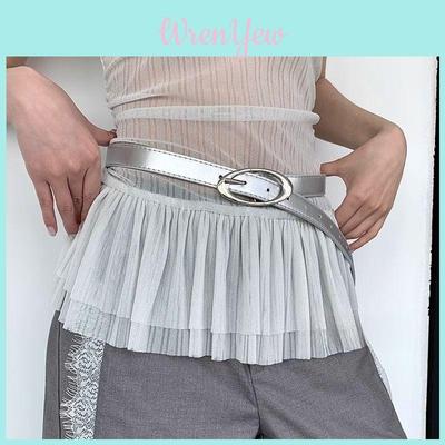 Vintage Retro Geometric Pu Leather Belt For Women With Metal Buckle Summer