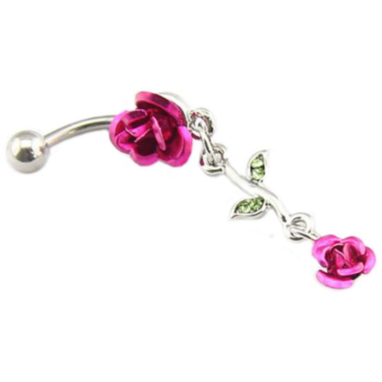 Romantic 2-Rose Connected Dangling Belly Ring Fashion Navel Button Jewelry Gift