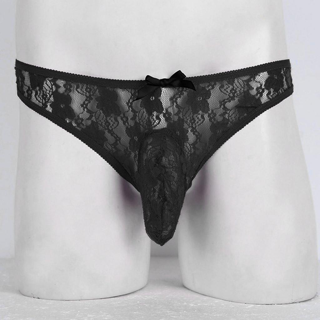 

(SU)Мужчины белье цветочные кружева Semi See-через Бикини Брифы T-обратно нижнее белье