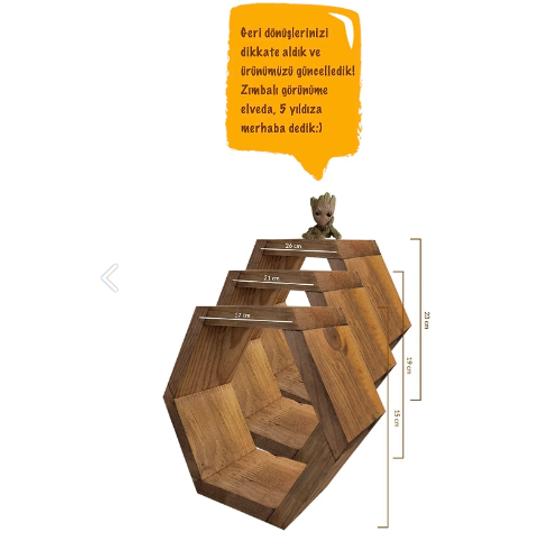 Wooden Hexagon(HONEYCOMB) Wall Shelf 3 Piece Walnut