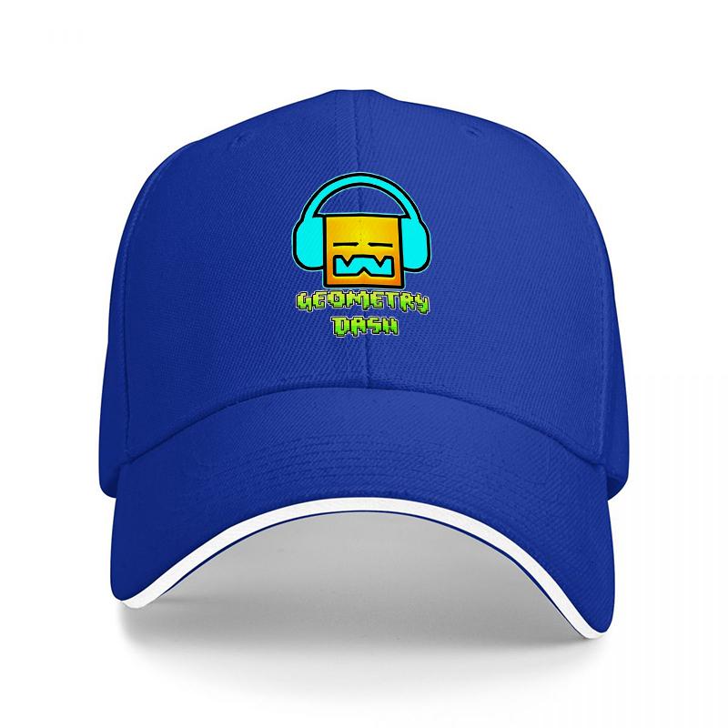 Geometry Dash Logo Baseballkappe Schwarz Verstellbare Mütze mit Ikonischem Spielcharakterdesign für Gamer und Musikfans