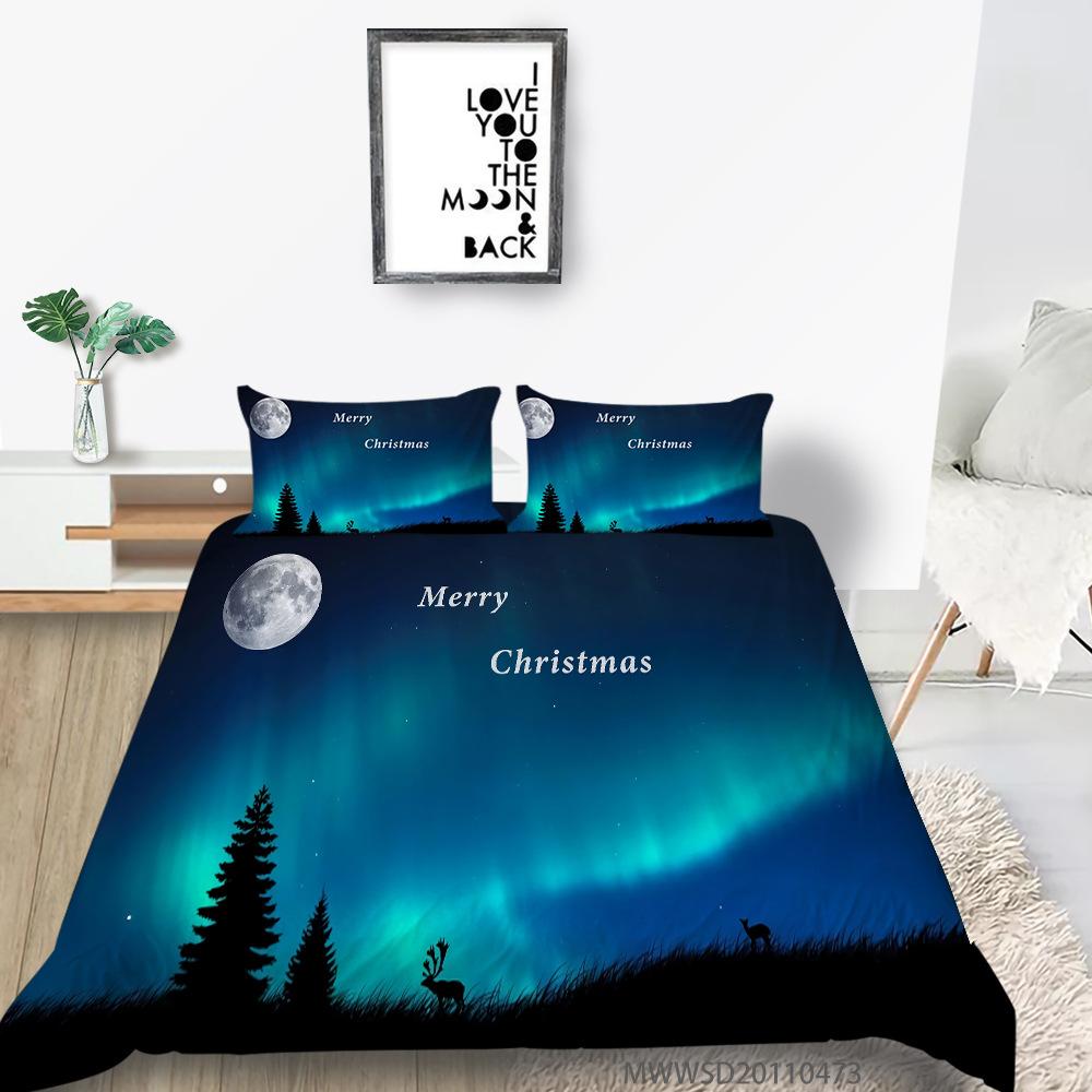 3D Digital Printing Quilt Cover Pillowcase Two Or Three Piece Set Christmas Gift Polyester