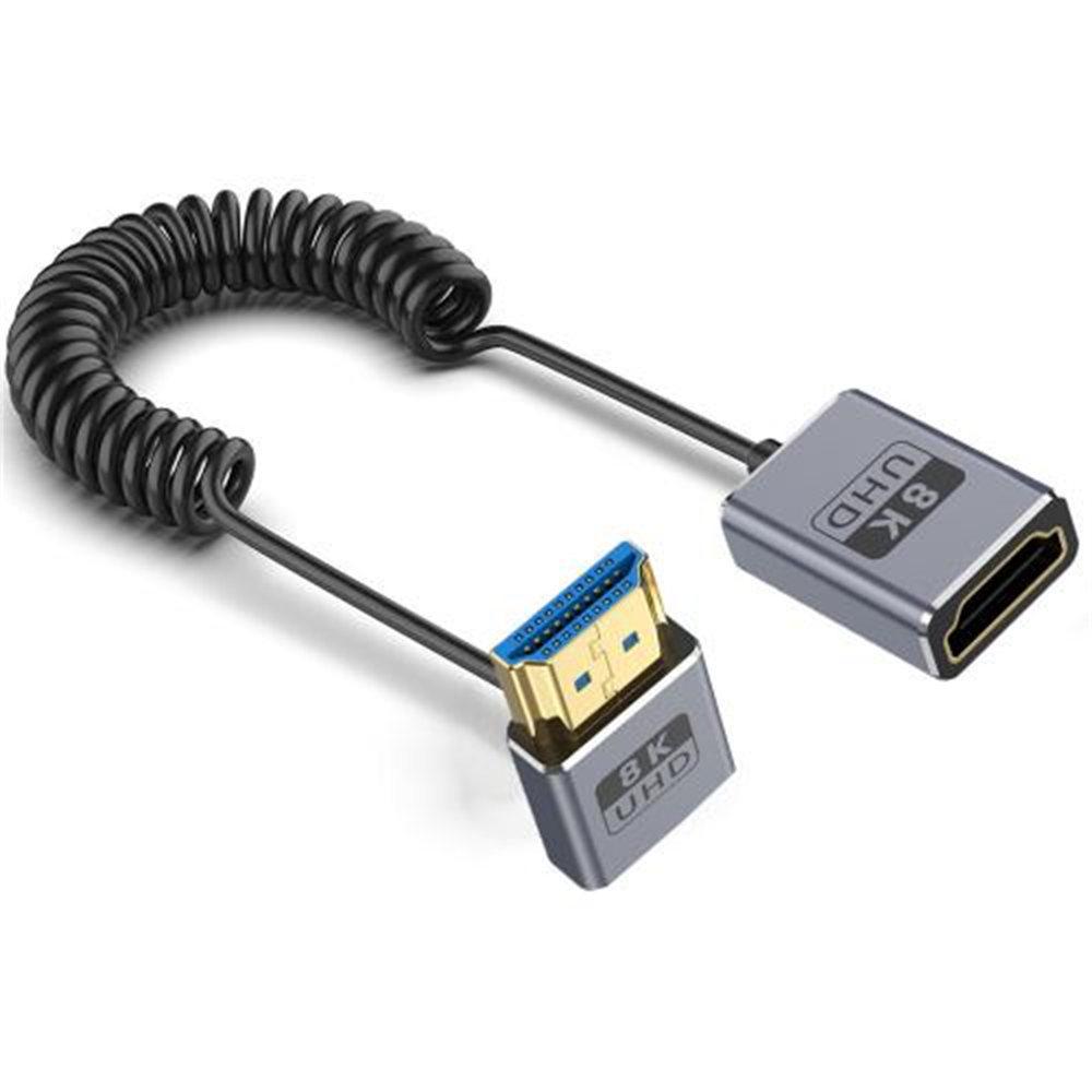 

0.7m Spring Coaxial 8K HD Video 48Gbps HDMI 2.1 Cable Down Angle Male to Straight Female Adapter Cord A