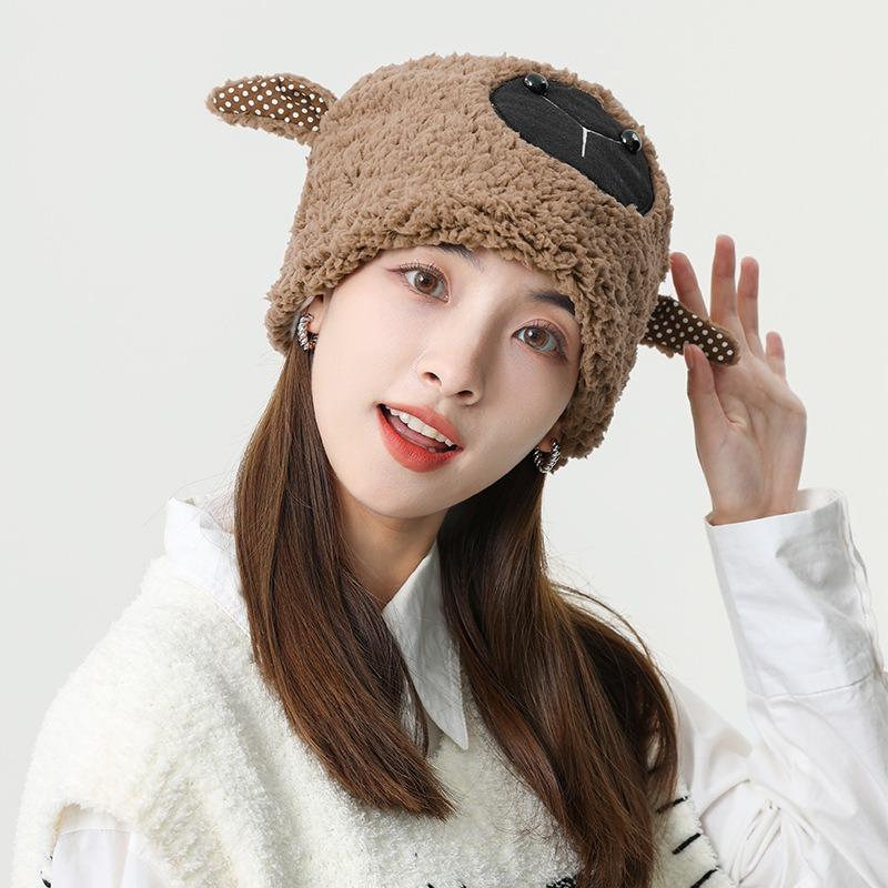 Hat Versatile Hat Woman Winter Sweet Cute Ears Warm Lamb Plush