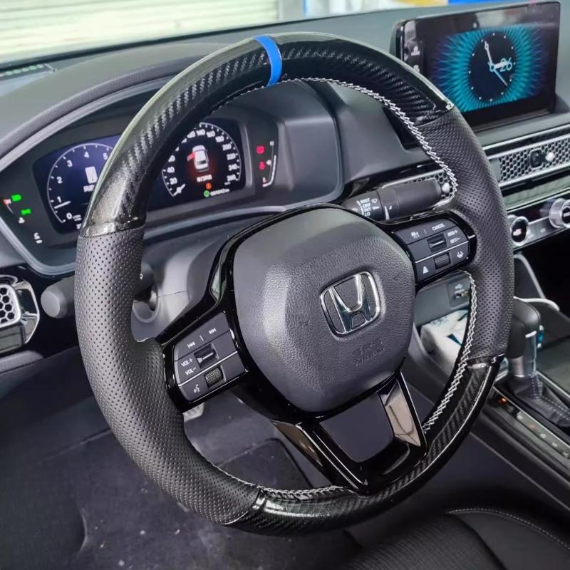 

Для Honda Civic 11 XI - Accord Ручная прошивка Нескользящий Черная кожа Углеродное волокно Автомобиль Рулевое колесо Чехол 1
