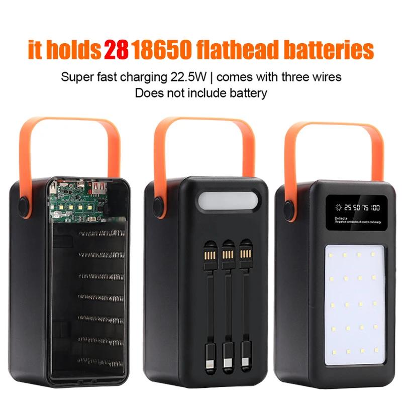 28x18650 Battery Case Dual USB Type C Charge Power Bank Case 22.5W PD QC4.0 with LED Flashlight Function DIY Battery Storage Box