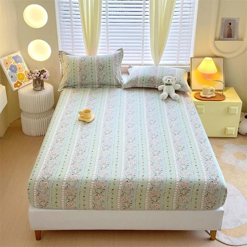 Soft Bedsheet Printed Fitted Sheet 100% Cotton Bed Cover Single/Queen Size Bed Linen Protetor De Colchão (No Pillowcase