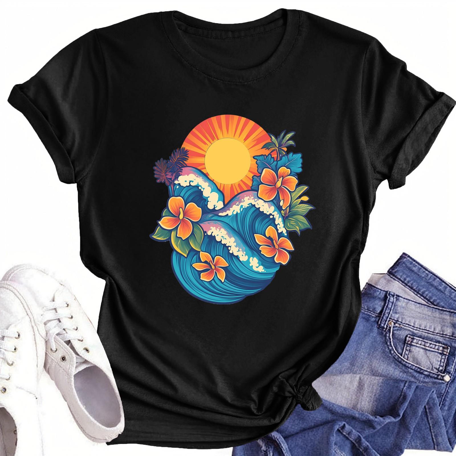 

Футболки с короткими рукавами для женщин, модные топы, легкие и мягкие повседневные летние наряды, одежда L чёрный