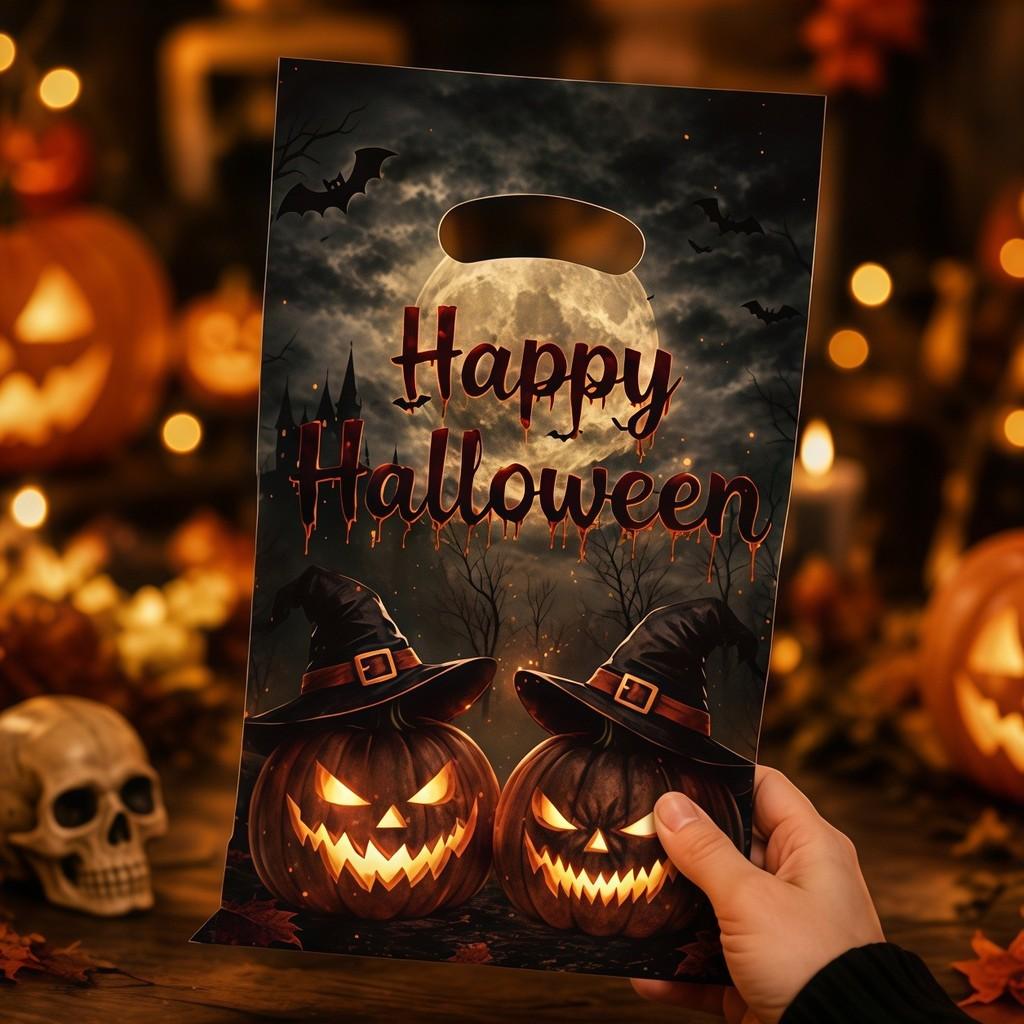 Halloween Pumpkin Candy Bags With Glitter Film For Childrens Trick Or Treat Parties