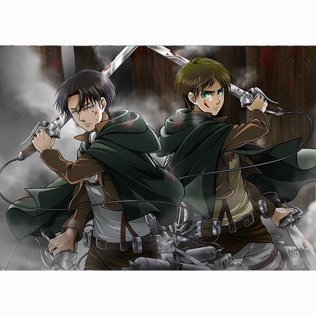 Solid Wood Frame Wall Art Attack On Titan Canvas Paintings Modular Levi Ackerman Pictures HD Printed Anime Poster Living Room Home Decor