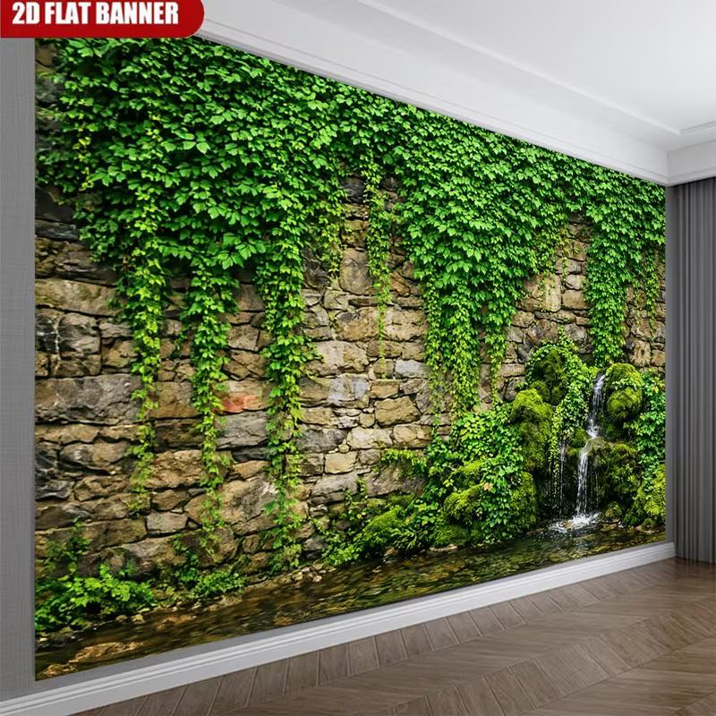 2D Lush Ivy & Moss Waterfall Backdrop Natural Garden Photo Booth Background Cloth