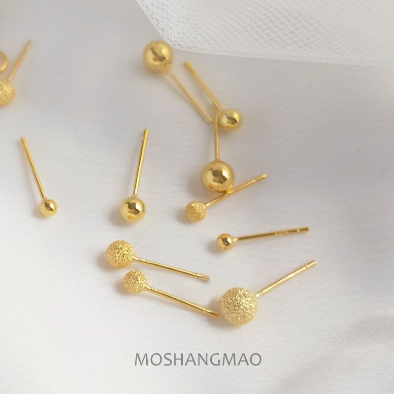 

925 Silver Women s Ball Ear-Caring Elegant Anti-Allergic Golden Bean Matte 3mm pair