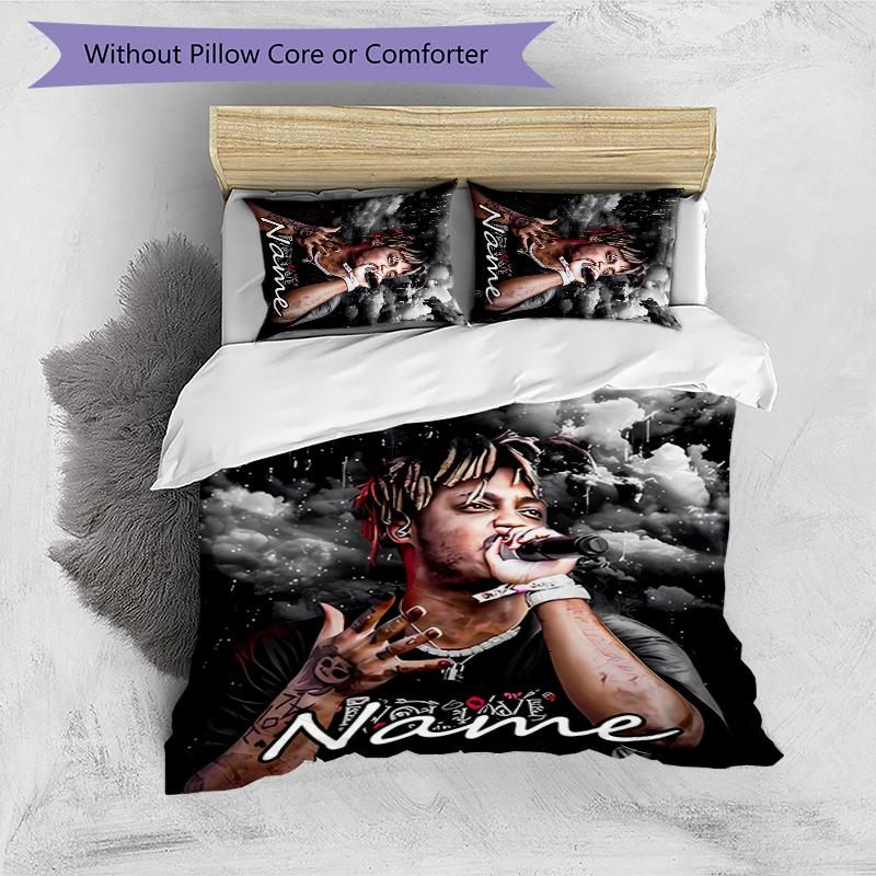 3pcs Custom Name Cartoon Juice WRLD Bedding Set Duvet Cover Closure Includes 1 Duvet Cover & 2 Pillowcases for All Seasons Bedroom Decor