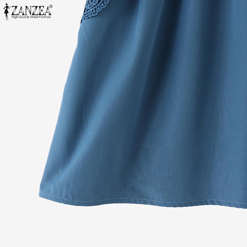 ZANZEA Women Summer Round Neck Layered Ruffle Short Sleeve Lace Blouses