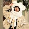 Plush hat autumn and winter women's double-layer thickened windproof and warm cute bear scarf and gloves integrated WJ