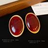 Vintage Medieval Silver Needle Oval Exaggerated Stud Earrings Court Style Ankela Red Earrings Autumn and Winter Retro Earrings Women