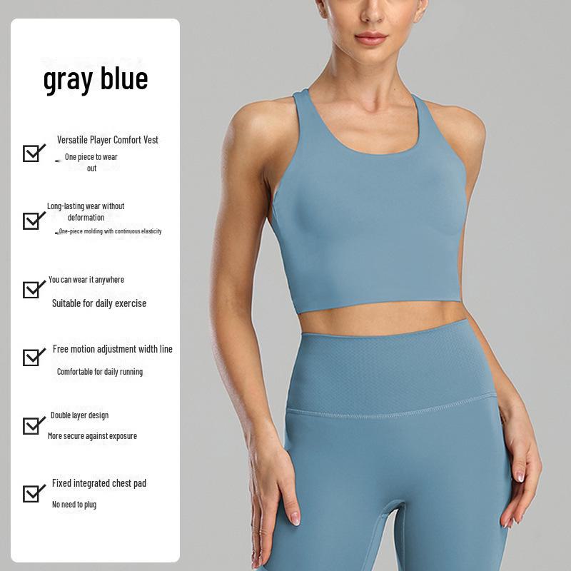 

Женский бесшовный спортивный бюстгальтер с высокой ударопрочностью - большой размер, противоударный жилет для йоги 4XL серо голубой