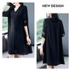 Plus Size Summer Dress V Neck Lace Hollow Out A Line Midi Knee Length Loose Half Sleeves Solid Color Single Breasted Womens Dress