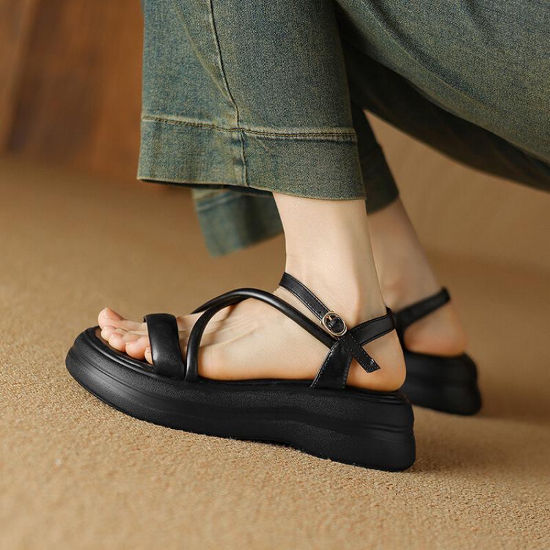 

Новые женские сандалии на платформе с пряжкой летние с круглым носком повседневные размерные сандалии резиновая мягкая подошва пляжные сандалии женские 39 чёрный