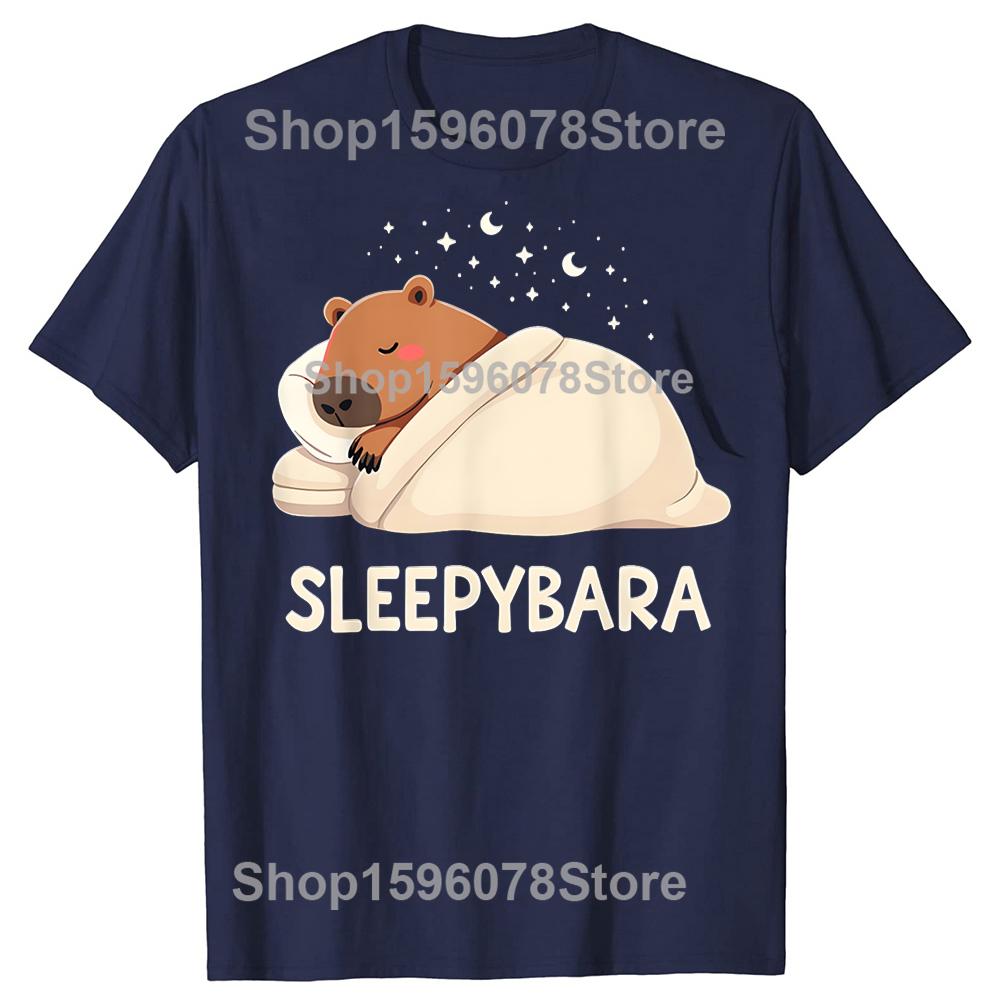 Capibara Durmiendo Sleepybara Camisetas Streetwear Manga Corta Regalos de Cumpleaños Ropa para Hombre Moda Casual Suelta Camiseta Oversize