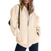 Women's Zip Up Hooded Sweatshirt Jacket Loose Fit Casual Solid Color Long Sleeve Outerwear