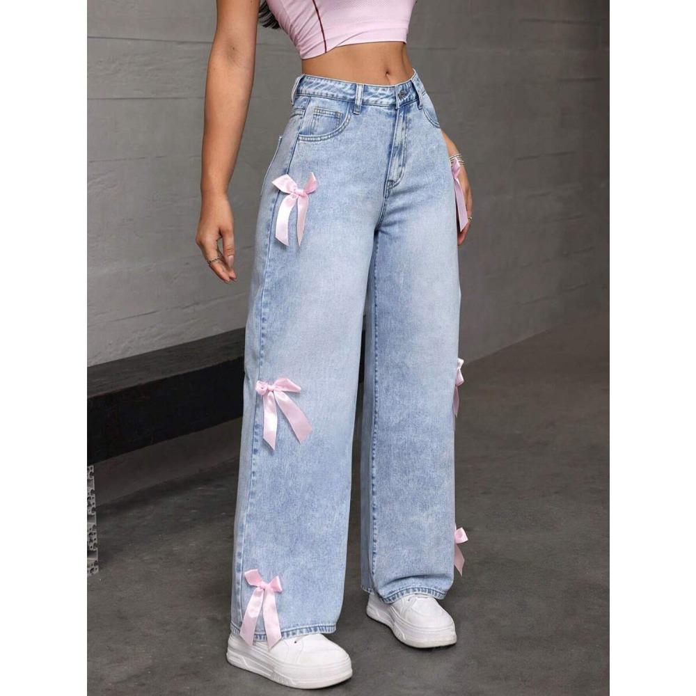 Women's Black Baggy Jeans Harajuku Y2k Aesthetic Butterfly Denim Trousers Korean Jean Pants Vintage Wide Leg Pants
