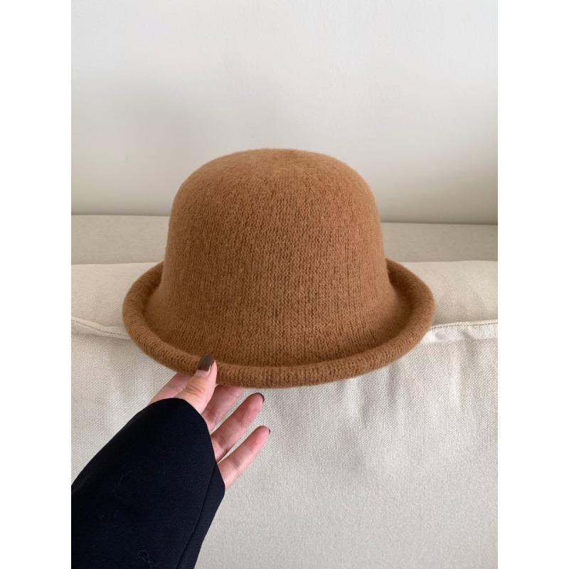 Solid Color Rolled Edge Wool Fisherman Hat Women's Autumn and Winter High End Hat Face Showing Top Hat Dome Casual Basin Hat