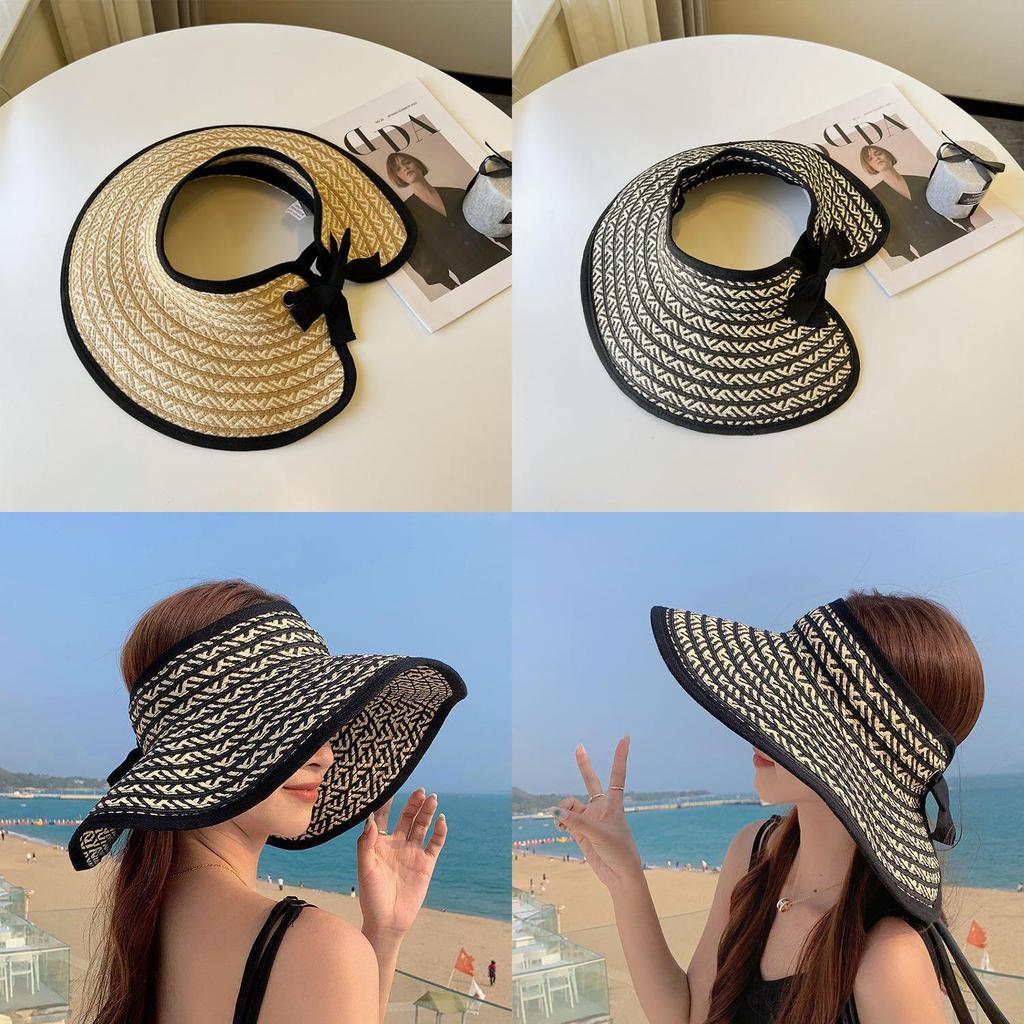 Woman Summer Straw Hat With Large Brim And Foldable Design For Outdoor Sun Protection