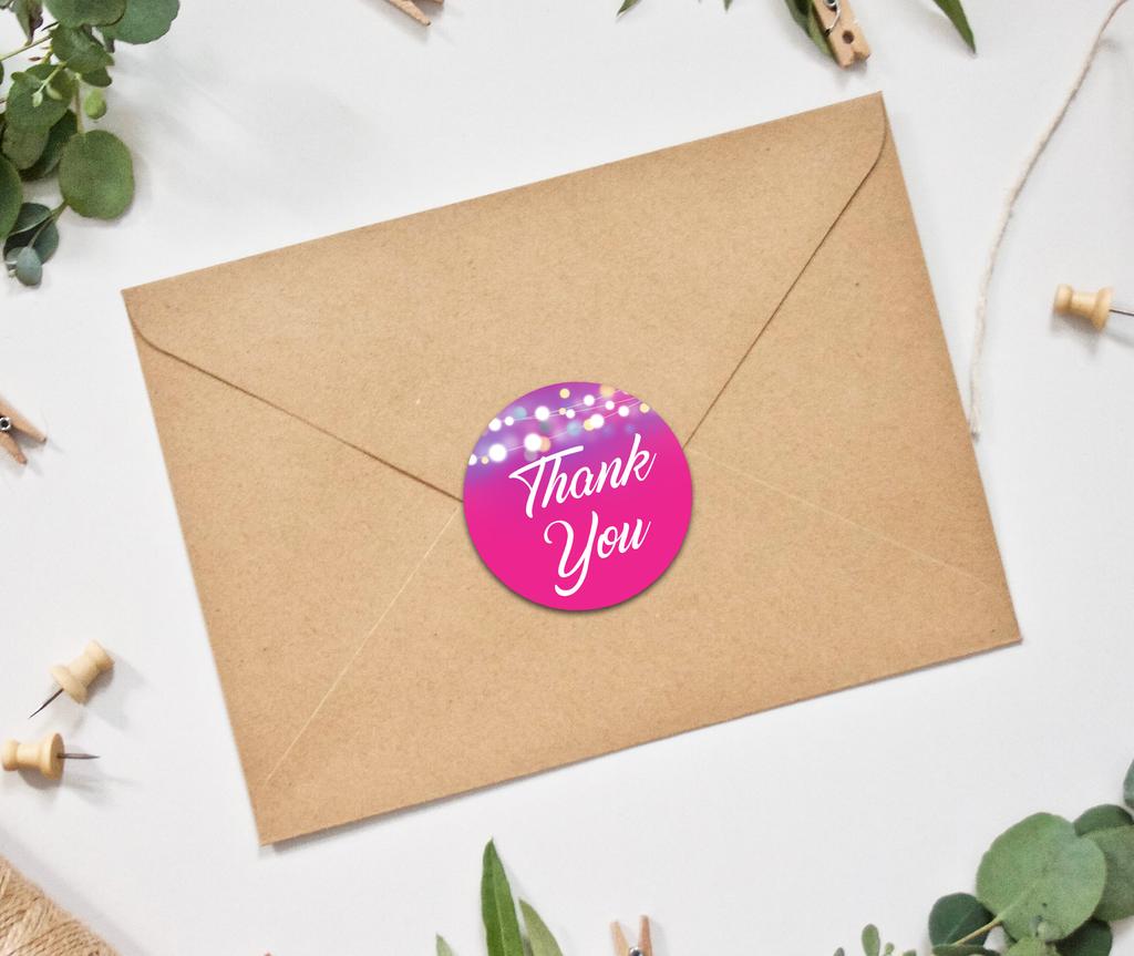 Darling Souvenir 45 Pcs Round String Lights Thank You Fuschia Pink Stickers DIY Envelope Seals-1.6