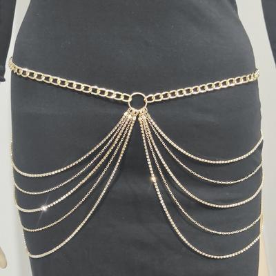 Fashion Versatile Personality Geometric Waist Chain Women's Metal Rhinestone Chain Multi-layer Fringed Body Chain
