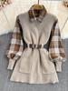 2025 Autumn and Winter New Two-piece Set Waist Plaid Shirt Vest Fashion Suit Knitted Sweater Women
