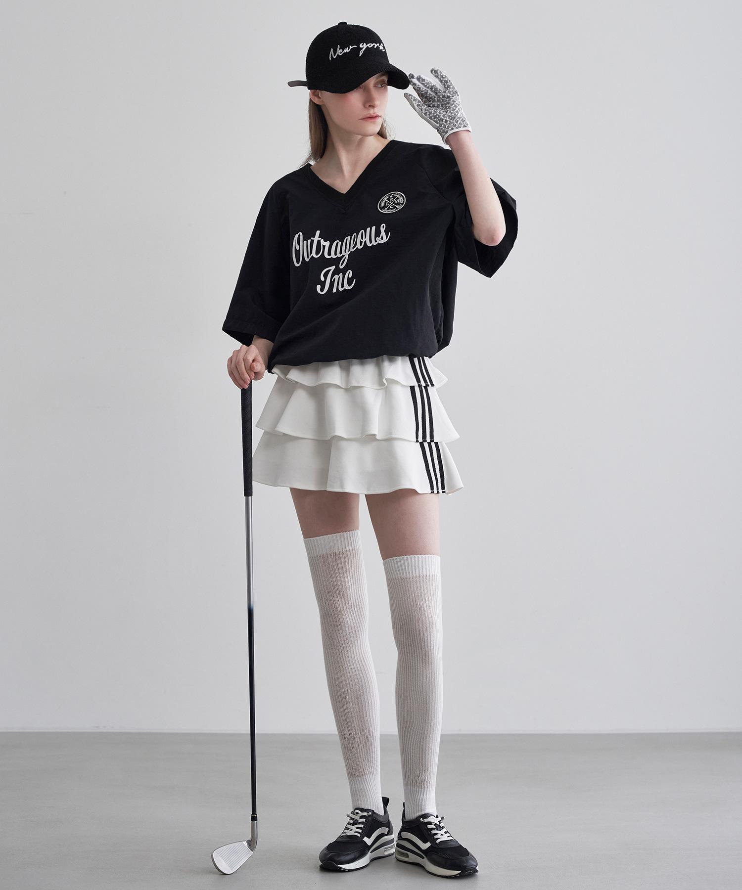 Leni And Mccoy Golf Анорак Leni с нашивкой V-образный вырез Короткий рукав Футболка Fn06Ts171W Iv/Free