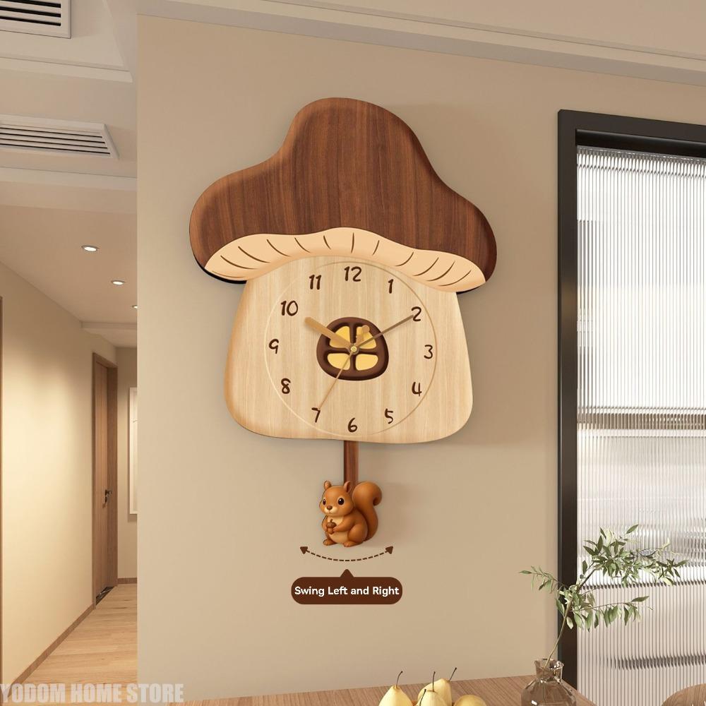Cartoon Mushroom House Swing Clock - Quiet Home Decorative Wall Clock for Living Room New Creative Design