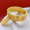 Hand-Engraved Unisex Open Band Ring: Sand Gold for Peace, Joy, Luck & Prosperity – Auspicious Hand Jewelry