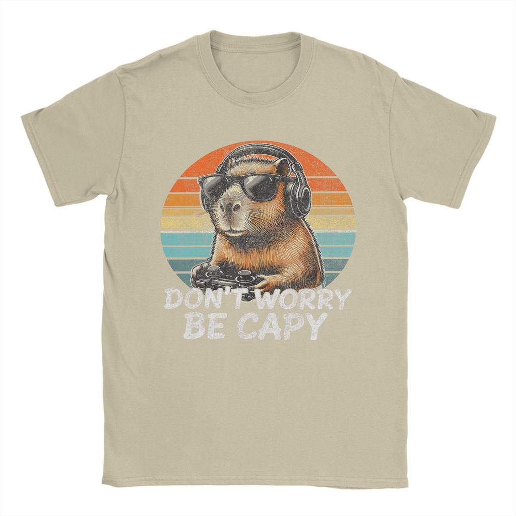 Dont Worry Be Capy Capybara Retro Gaming T Shirt Beach Cotton T Shirts For Couple Hippie Casual Tee Shirt ShortSleeve YK Tops