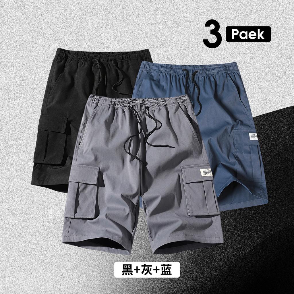 Large Size Shorts Men's Summer Solid Color Five-point Pants New Multi-pocket Loose Large Size Beach Pants Tooling