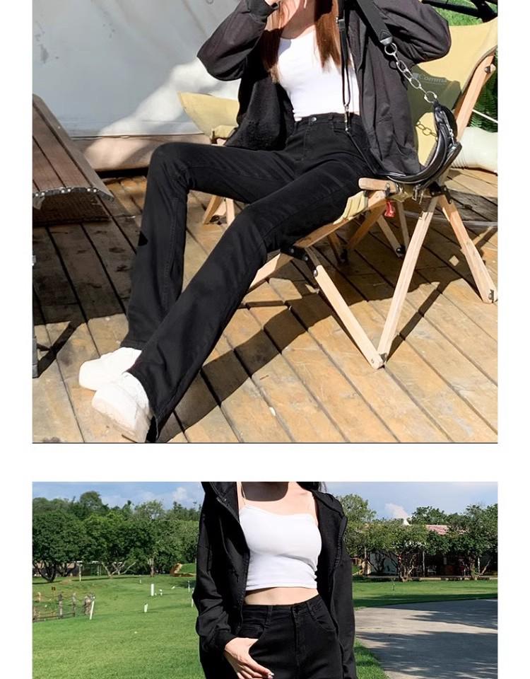 Women's High-Waisted Black Micro-Flared Jeans, 2025 Spring & Autumn Slim-Fit Petite Horseshoe Pants