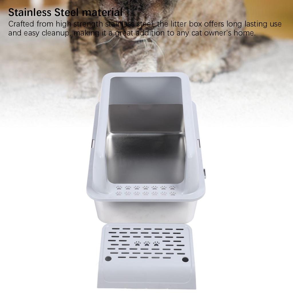 Stainless Steel Litter Box with Pedal Anti Splashing Enclosed Extra Large Cat Litter Box for Large Cats